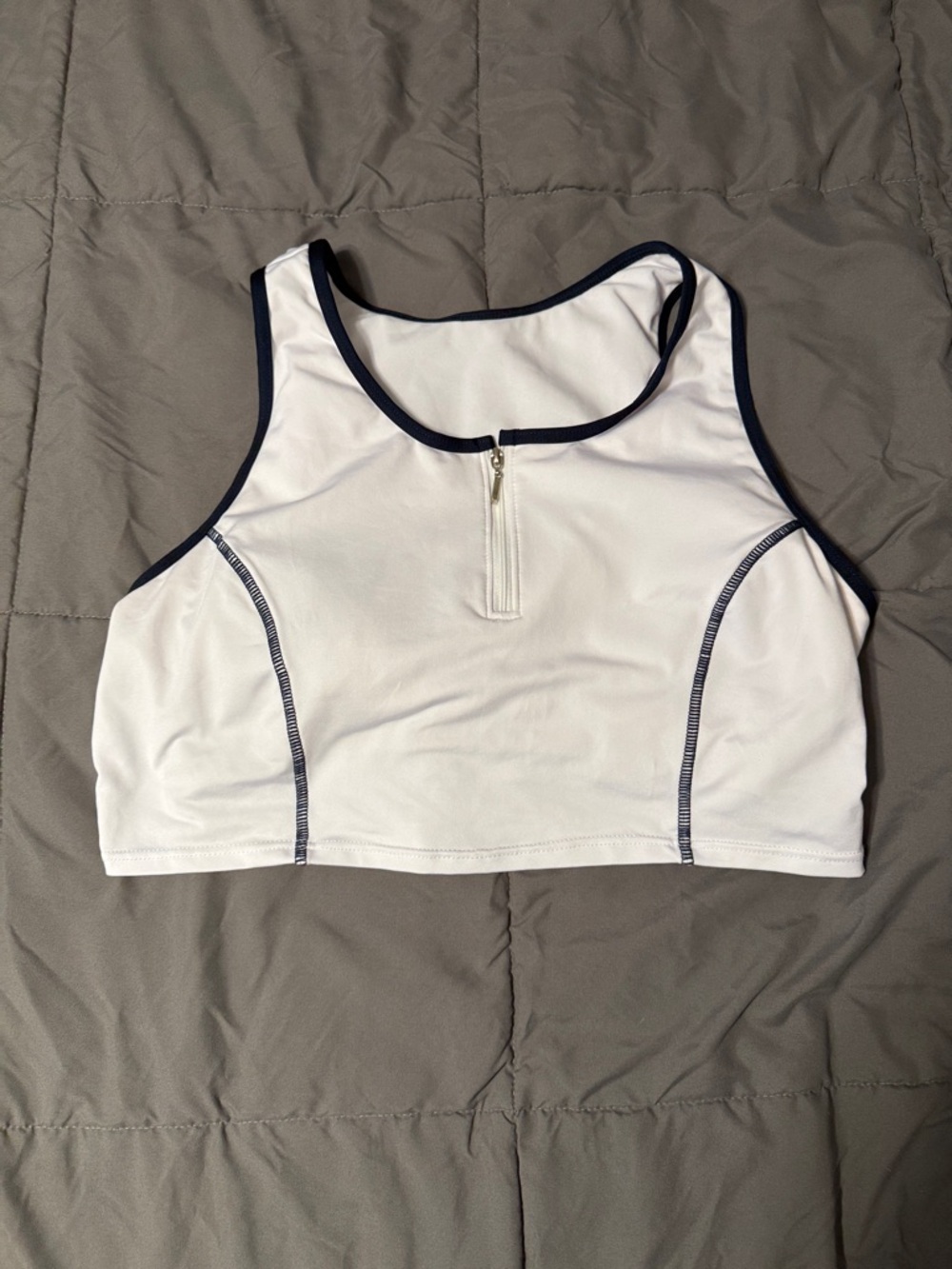 SHEIN White Cropped Tank Top with Navy Trim